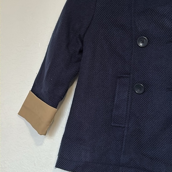Girl's coat size 6 in navy blue with beige trim - Picture 3 of 11